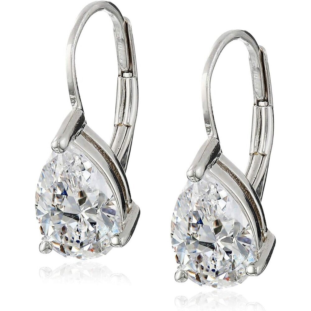Sterling Silver or Gold Plated Sterling Silver Pear Cut Cubic Zirconia Leverback